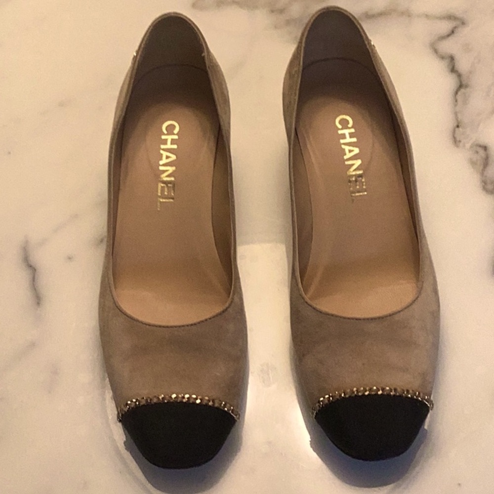 Chanel Calfskin Grosgrain Cap Toe with Chain